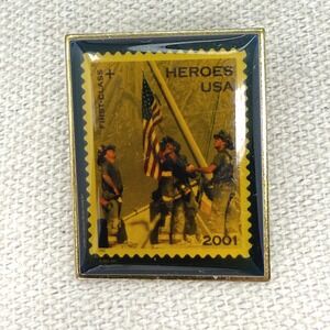 Heroes USA 2001 First Class Stamp Lapel Pin USPS Firefighter Twin Towers Tribute